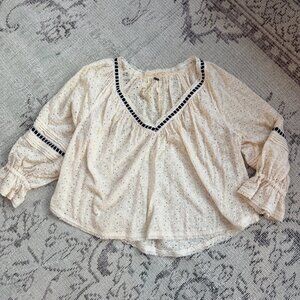Free People Cream Eyelet Peasant Blouse Sz Small